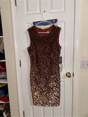 Vince Camuto Rose Gold Sequin Midi Sheath Dress